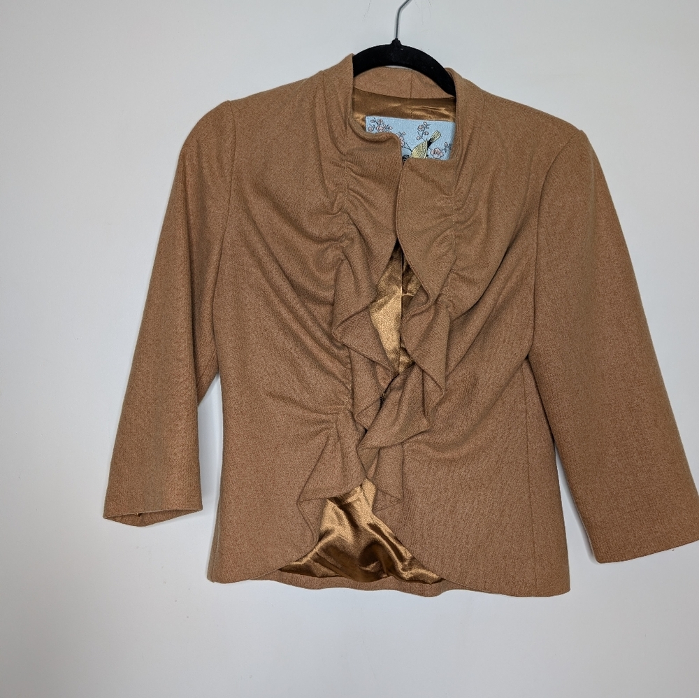 Tabitha Camel Ruffle Front Blazer Jacket - Picture 2 of 4